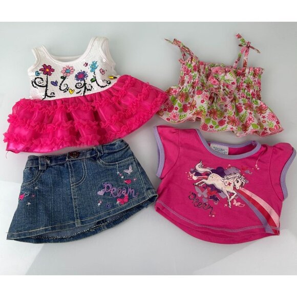 Build-a-Bear Clothing Lot Tank Top Sequin Dress Denim Skirt Unicorn Top Set of 4 - Picture 2 of 16